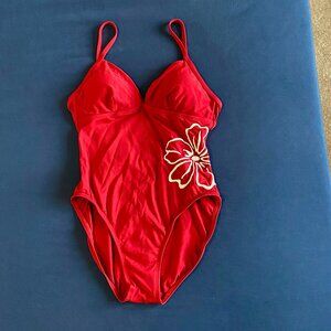 Red Embroidered Hibiscus Swimsuit
